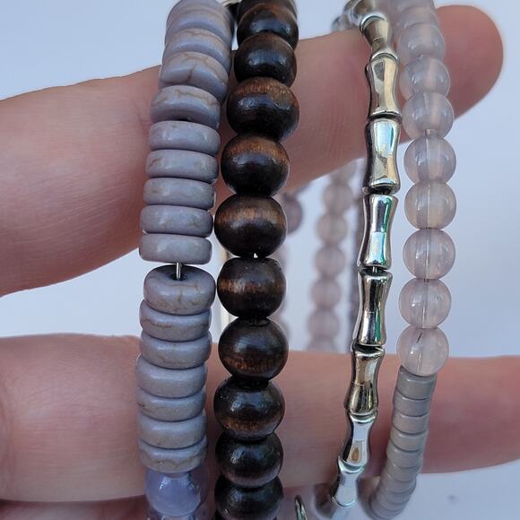 Vintage boho wrap bracelet 90s mauve wood bead memory wire coil jewelry - Picture 7 of 10